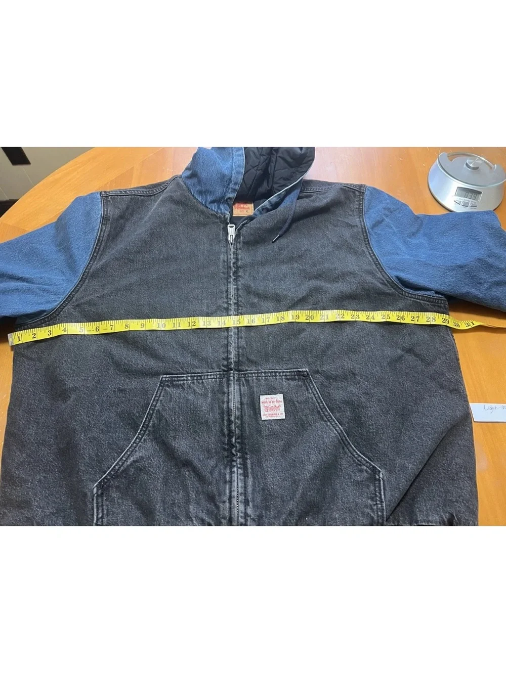 Levi’s Potrero Hood Denim Jacket Men XL Colorblock Black Blue Quilted Irregular